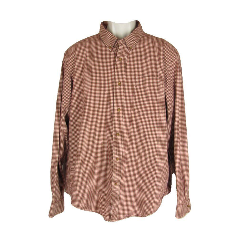 Eddie Bauer Shirt Mens XL Burgundy Ivory Checks Button Down Collar